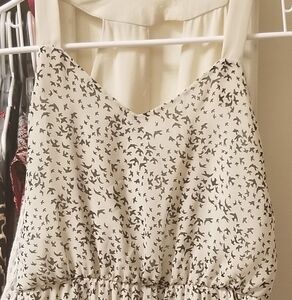 Final Touch Cream and Black Bird Pattern Tank Top